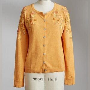 Sundance Vintage Beauty Button Front Cardigan Sweater Orange Beaded Embroidered